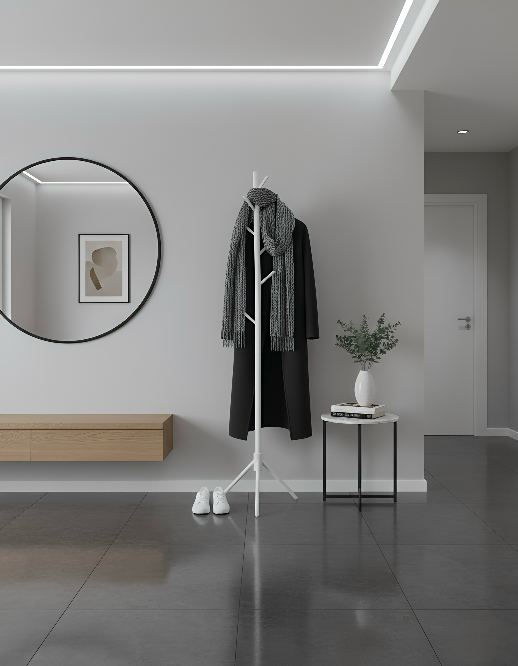 Perchero de Pie 8 Ganchos, Madera Laminada Estable con Base Anti-vuelco, Organizador de Entrada Dormitorio para Abrigos y Gorras, Mueble Rústico que Ahorra Espacio